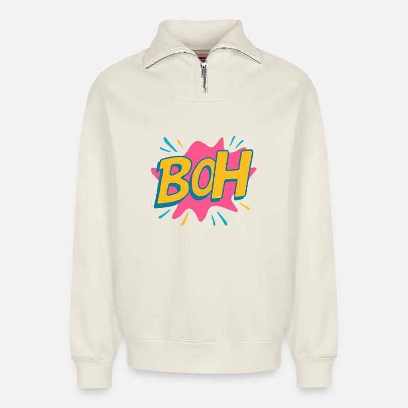 Dunno - Relaxed Unisex Organic Half Zip Sweatshirt – von SPREAD - Naturweiß