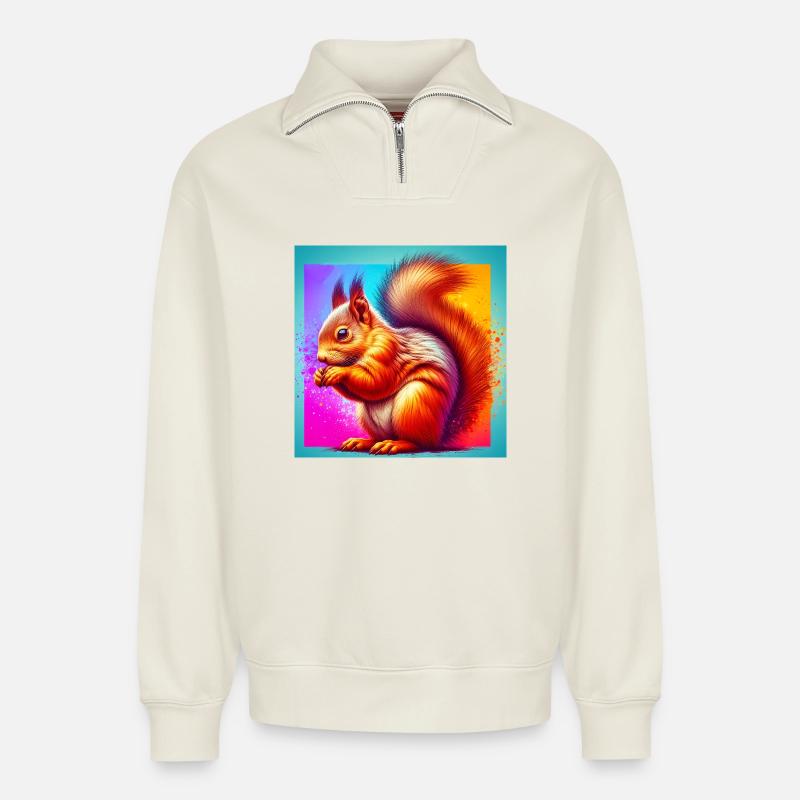 squirrel - Relaxed Unisex Organic Half Zip Sweatshirt – by SPREAD - off white
