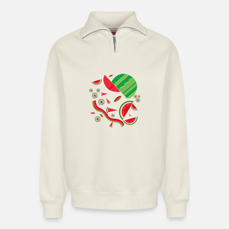 Abstrakte Wassermelonen-Design - Relaxed Unisex Organic Half Zip Sweatshirt – von SPREAD - Naturweiß