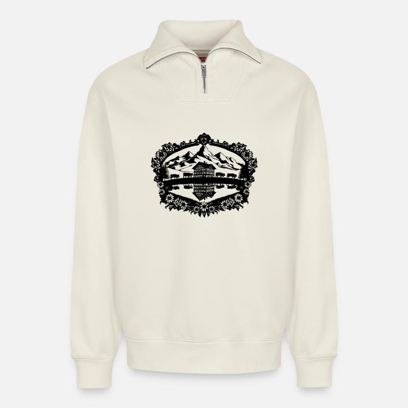 Gletschersee Schwarz - Relaxed Unisex Organic Half Zip Sweatshirt – von SPREAD - Naturweiß