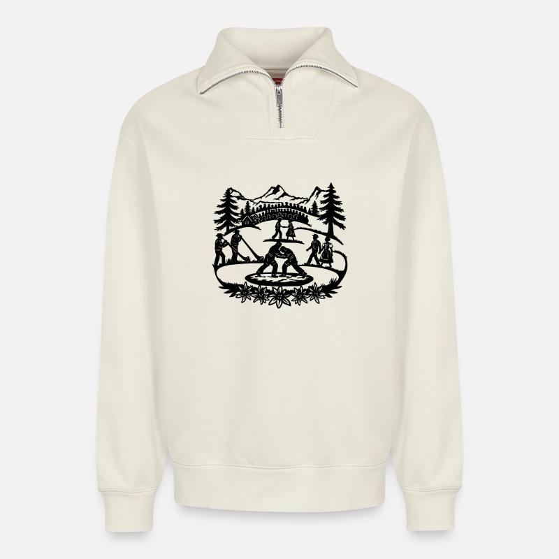 Schwingfest_1_black - Relaxed Unisex Organic Half Zip Sweatshirt – von SPREAD - Naturweiß