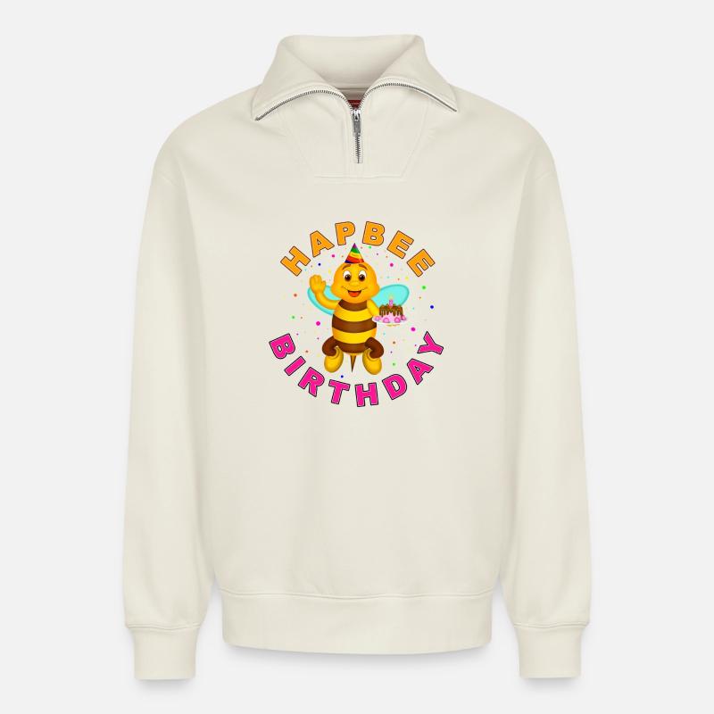 HAPBEE Birthday with text - Relaxed Unisex Organic Half Zip Sweatshirt – by SPREAD - off white