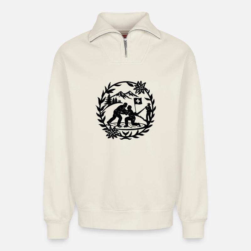 Schwingfest_2_Black - Relaxed Unisex Organic Half Zip Sweatshirt – von SPREAD - Naturweiß