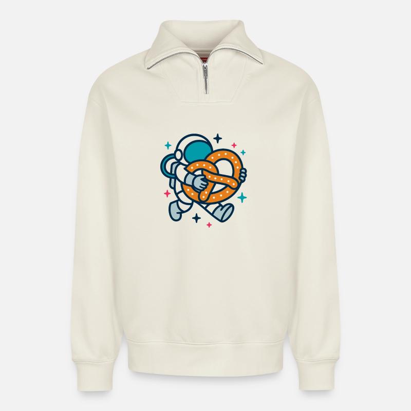 Astronaut mit Brezel - Relaxed Unisex Organic Half Zip Sweatshirt – von SPREAD - Naturweiß