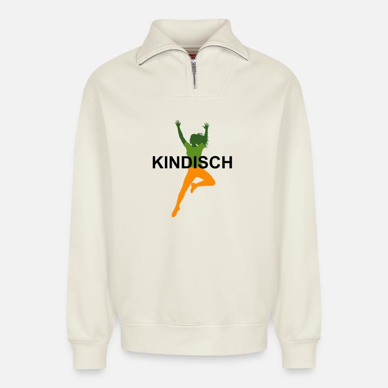 Kindisch - Relaxed Unisex Organic Half Zip Sweatshirt – von SPREAD - Naturweiß