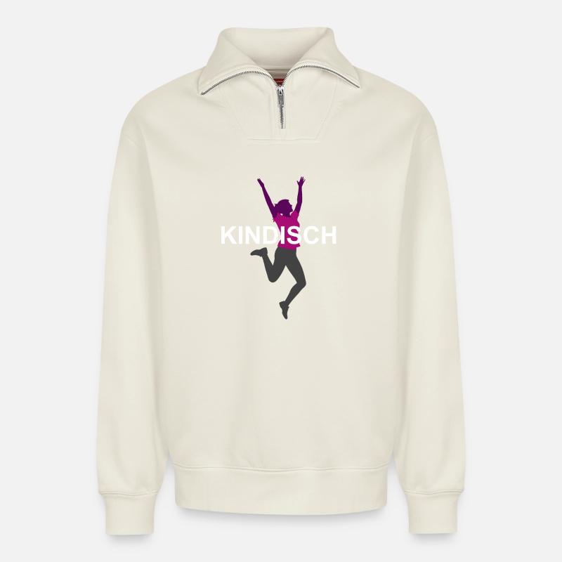 Kindisch - Relaxed Unisex Organic Half Zip Sweatshirt – von SPREAD - Naturweiß