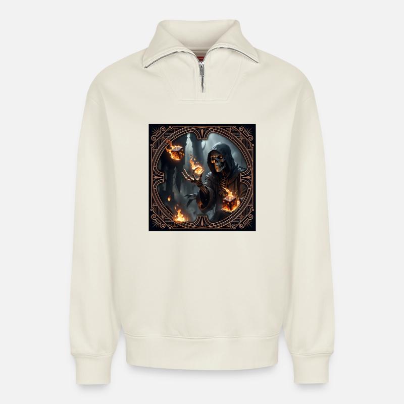Skelettrunenmagier im Schatten - Relaxed Unisex Organic Half Zip Sweatshirt – von SPREAD - Naturweiß