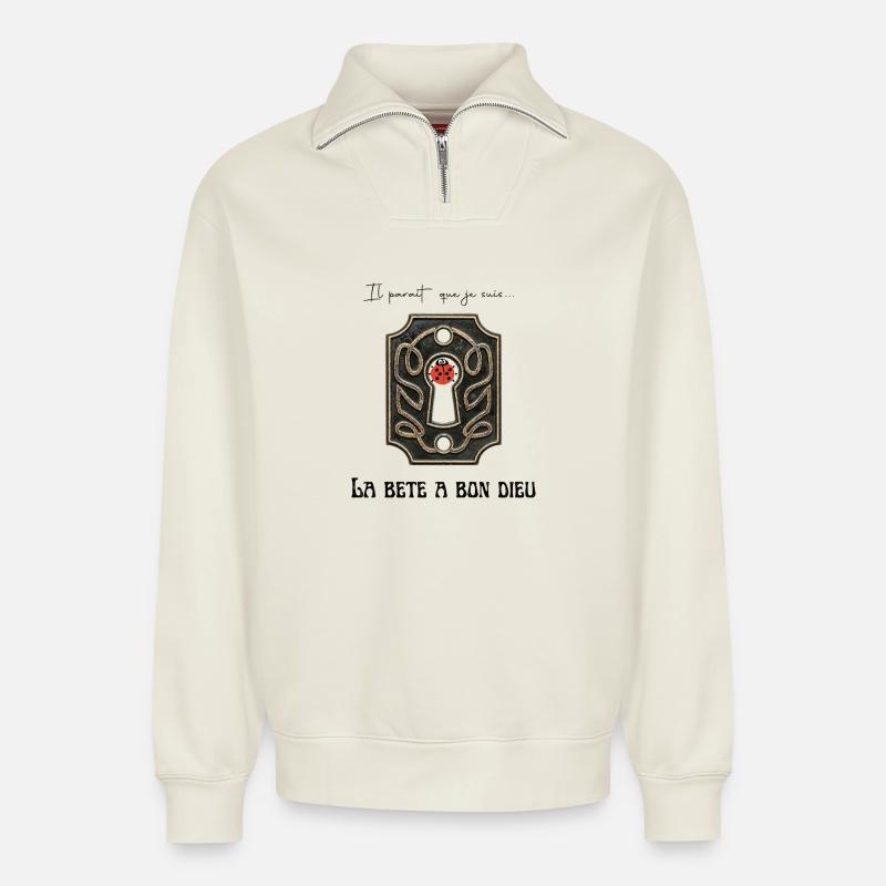 Glücklicher Marienkäfer - Relaxed Unisex Organic Half Zip Sweatshirt – von SPREAD - Naturweiß