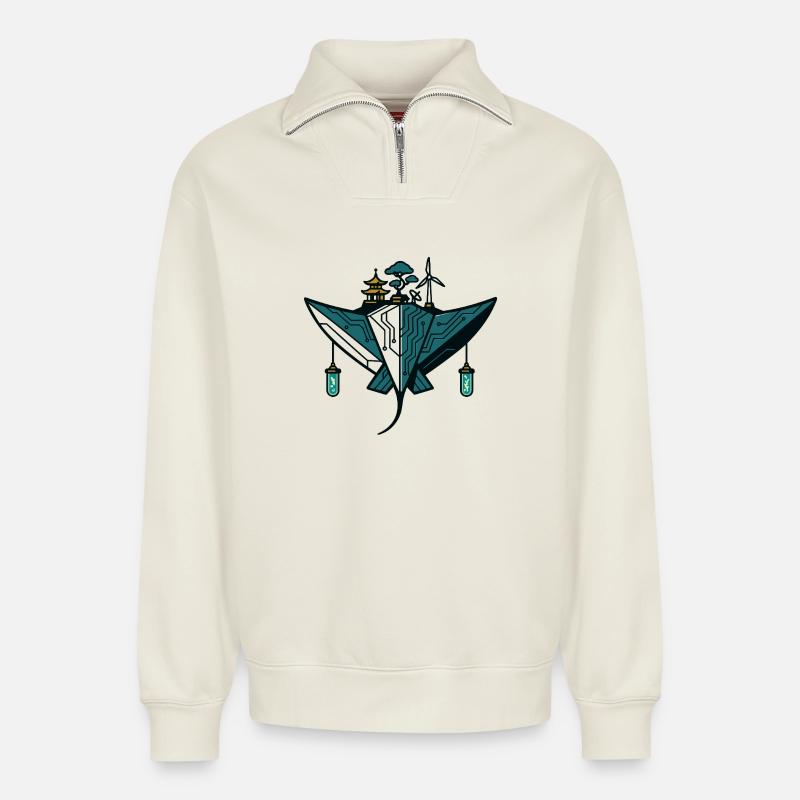 Solarpunk-Manta – Tech-Insel - Relaxed Unisex Organic Half Zip Sweatshirt – von SPREAD - Naturweiß