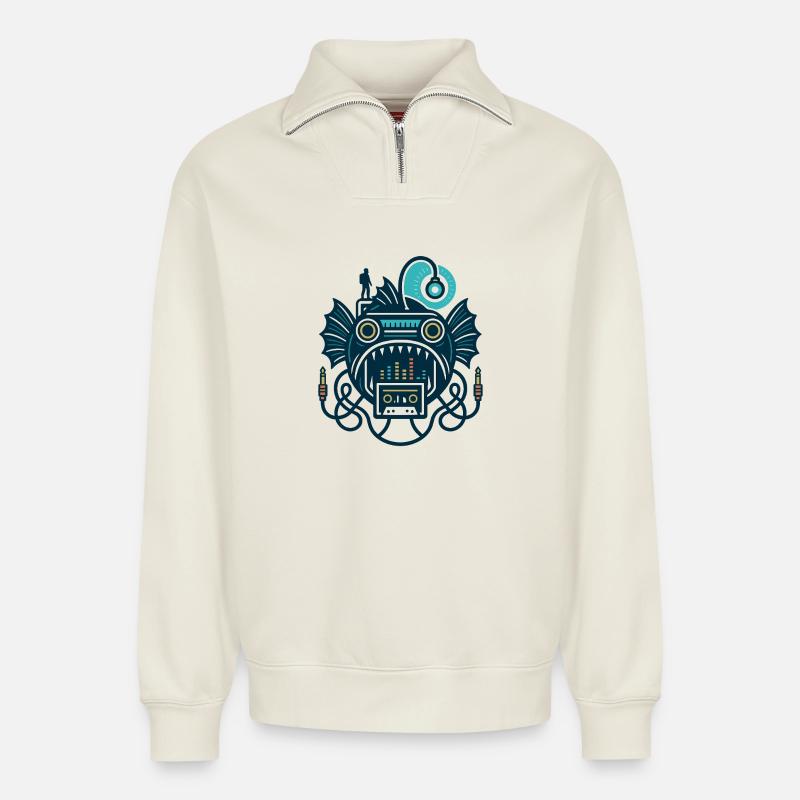 Deep Sea Mixtape – Anglerfisch - Relaxed Unisex Organic Half Zip Sweatshirt – von SPREAD - Naturweiß