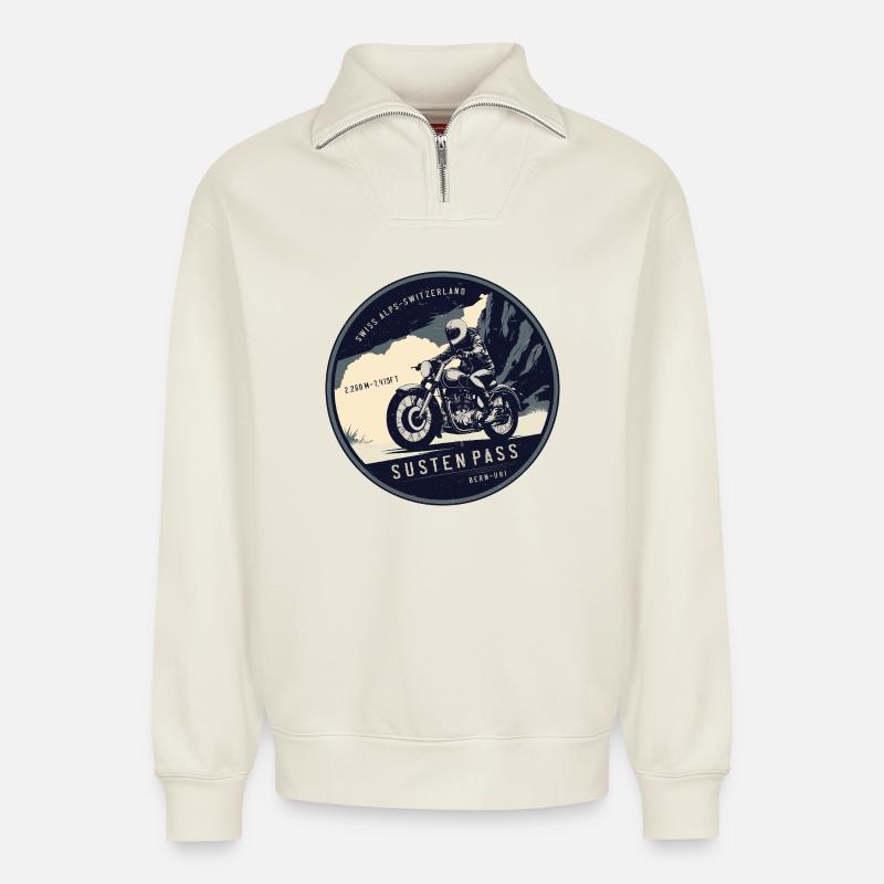 Susten Pass, Schweizer Alpen , Schweiz - Relaxed Unisex Organic Half Zip Sweatshirt – von SPREAD - Naturweiß