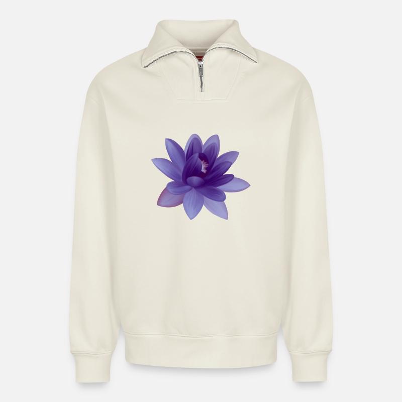 Blumen-Illustration - Relaxed Unisex Organic Half Zip Sweatshirt – von SPREAD - Naturweiß