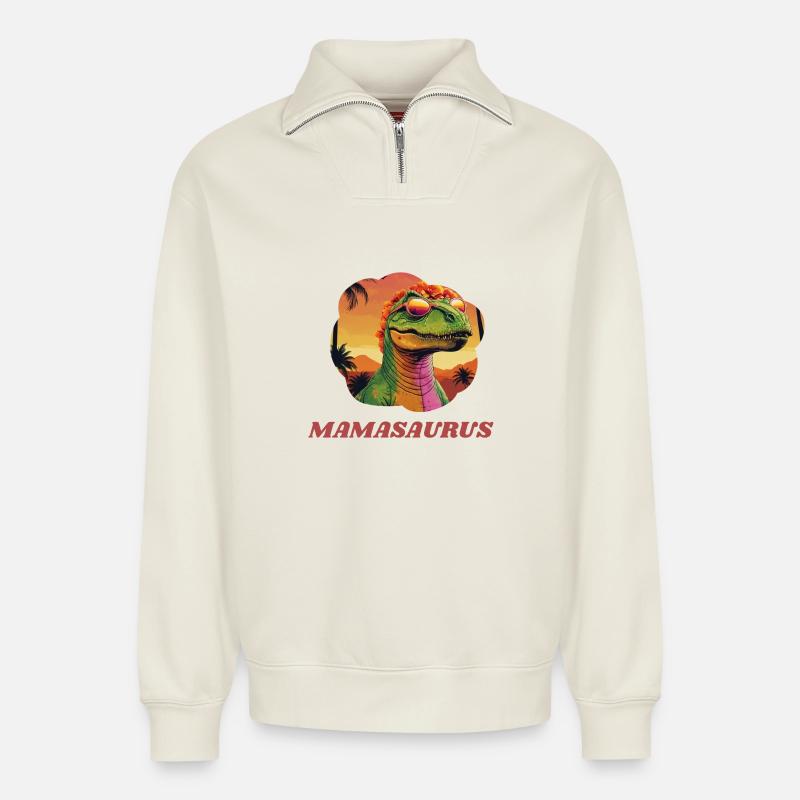 Mamasaurus - Relaxed Unisex Organic Half Zip Sweatshirt – von SPREAD - Naturweiß