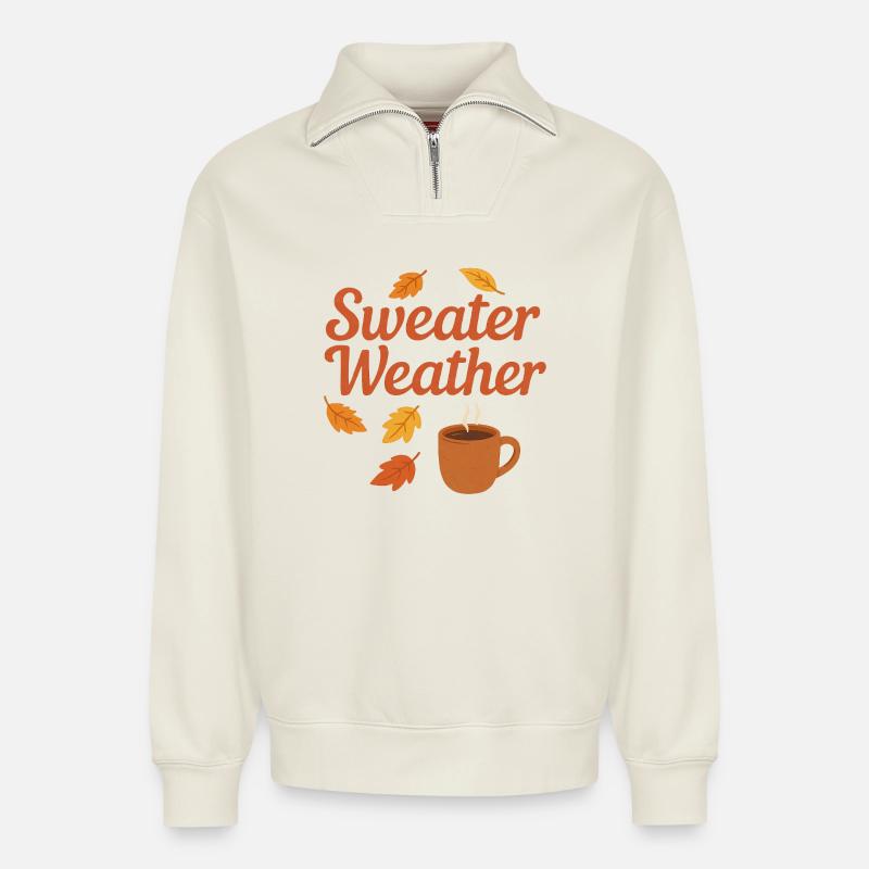 sweater weather - Relaxed Unisex Organic Half Zip Sweatshirt – von SPREAD - Naturweiß