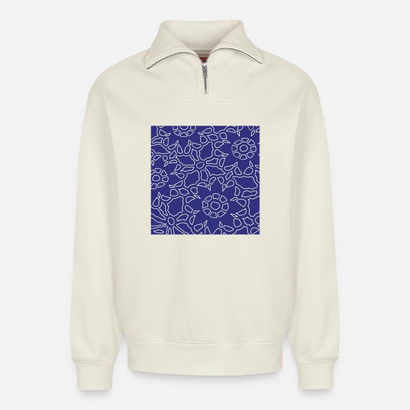 Linear Christmas geometric pattern - Relaxed Unisex Organic Half Zip Sweatshirt – by SPREAD - off white