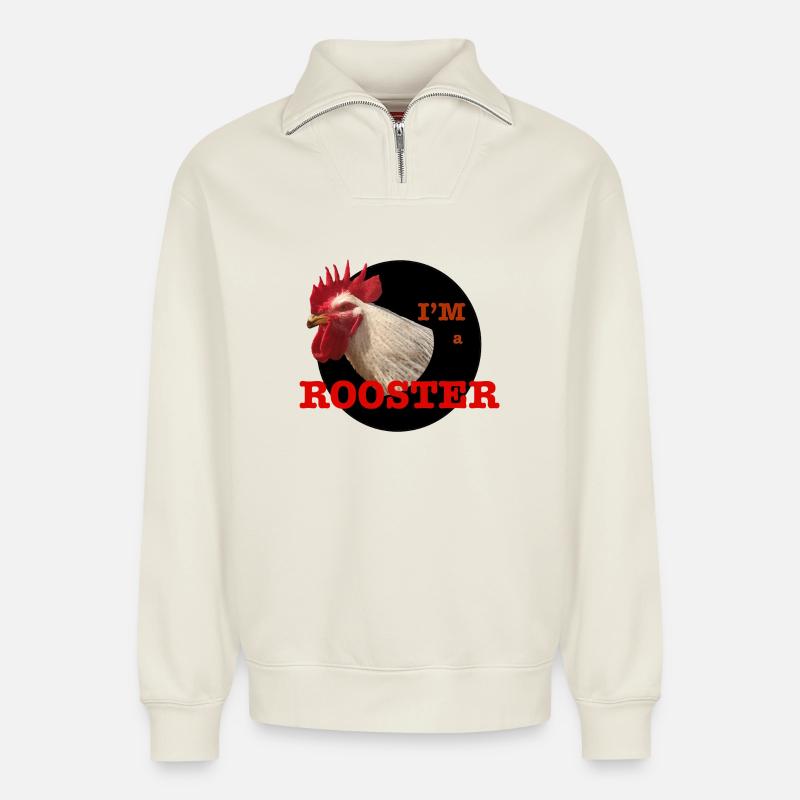 Individuelles Hahn-Design für einzigartigen Stil - Relaxed Unisex Organic Half Zip Sweatshirt – von SPREAD - Naturweiß