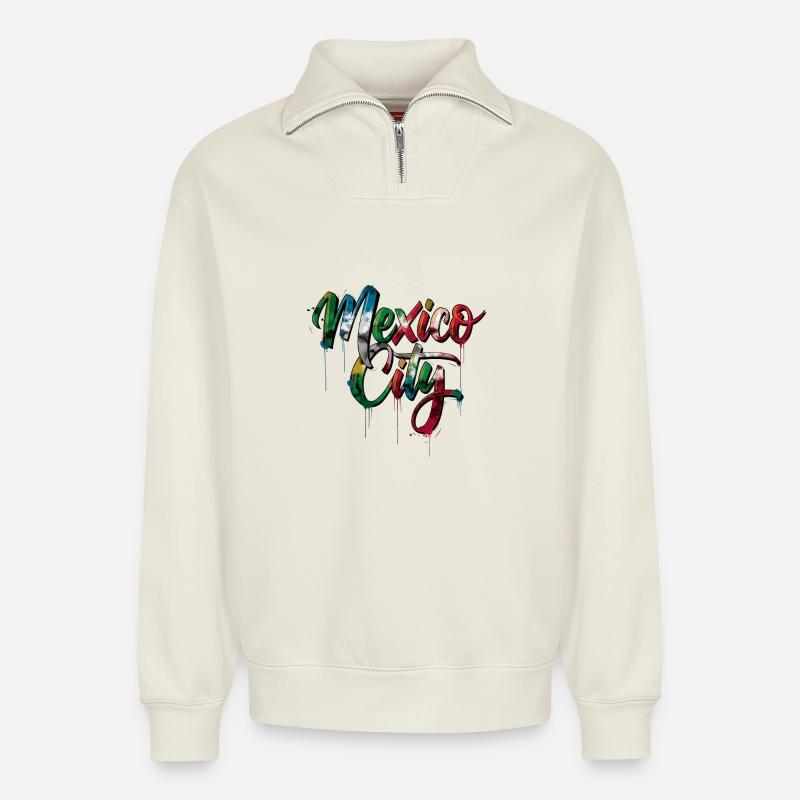 Mexico City - Relaxed Unisex Organic Half Zip Sweatshirt – von SPREAD - Naturweiß