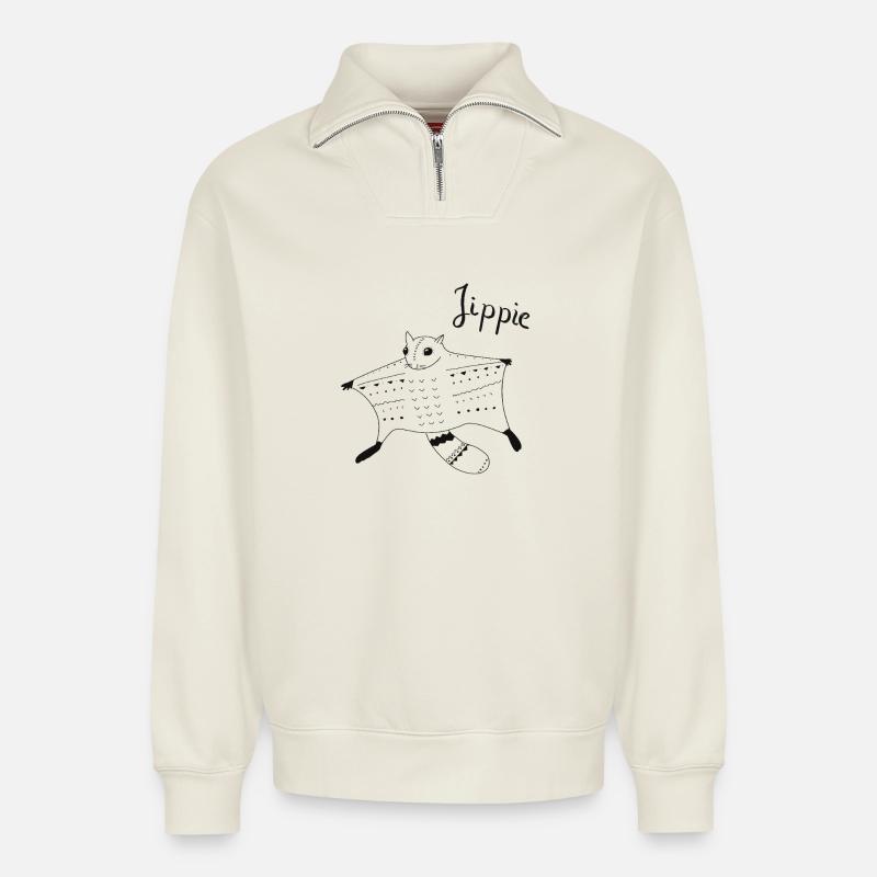 Flughörnchen im Anflug - Relaxed Unisex Organic Half Zip Sweatshirt – von SPREAD - Naturweiß