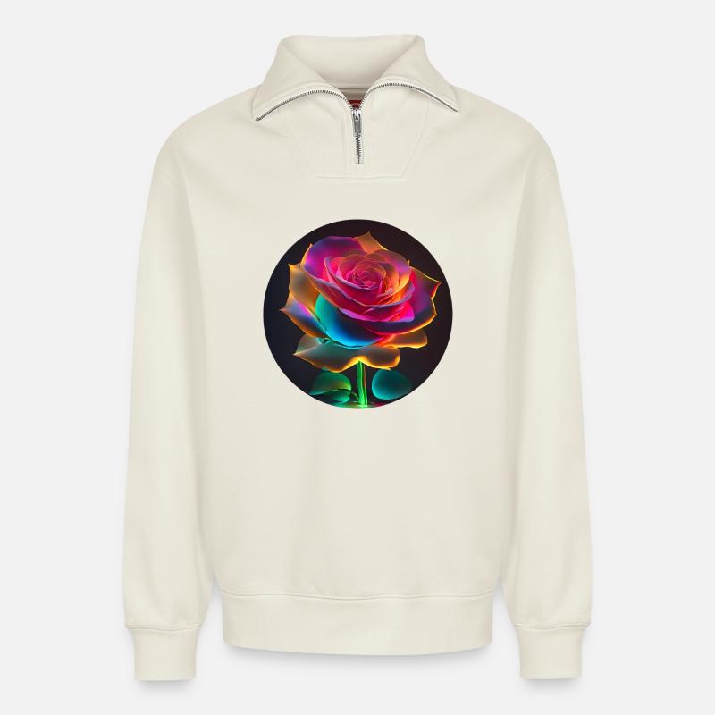 Regenbogen Leuchtrosa - Relaxed Unisex Organic Half Zip Sweatshirt – von SPREAD - Naturweiß