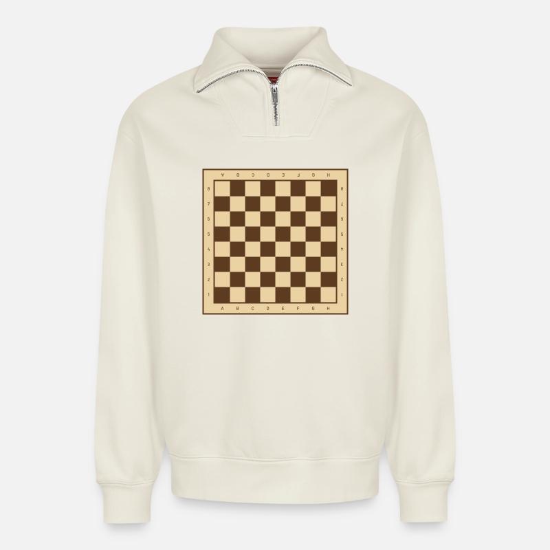 Klassisches Schachbrett Design - Relaxed Unisex Organic Half Zip Sweatshirt – von SPREAD - Naturweiß