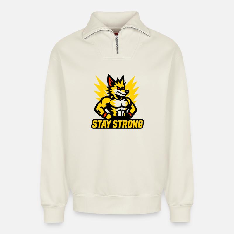 Kraftvoller Wolf mit Blitzmotiven - Relaxed Unisex Organic Half Zip Sweatshirt – von SPREAD - Naturweiß