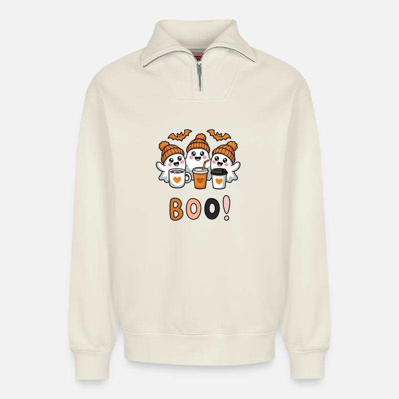 BOO - Relaxed Unisex Organic Half Zip Sweatshirt – von SPREAD - Naturweiß