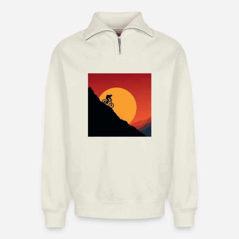 MTB Flow – Leben auf zwei Rädern - Relaxed Unisex Organic Half Zip Sweatshirt – von SPREAD - Naturweiß