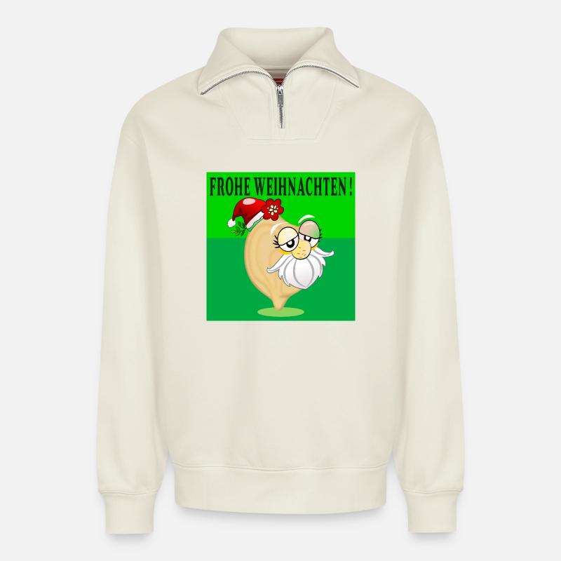 FROHE WEIHNACHTEN KICHERERBSE WEIHNACHTSMANN - Relaxed Unisex Organic Half Zip Sweatshirt – von SPREAD - Naturweiß