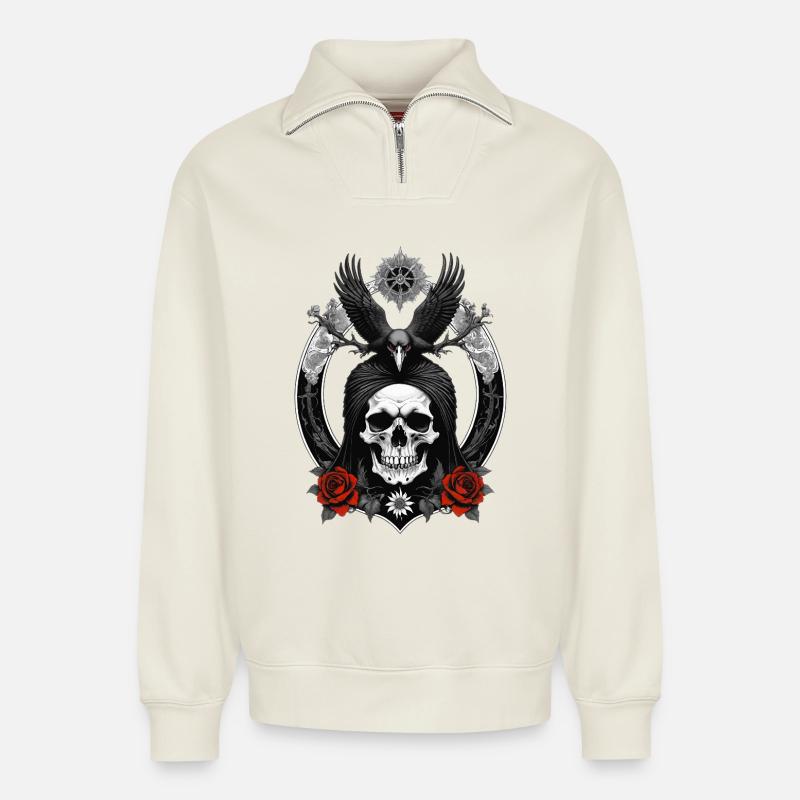 skull and crow - Relaxed Unisex Organic Half Zip Sweatshirt – von SPREAD - Naturweiß