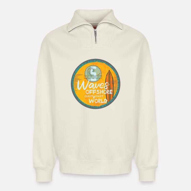 Surf-Wellen Offshore Design - Relaxed Unisex Organic Half Zip Sweatshirt – von SPREAD - Naturweiß