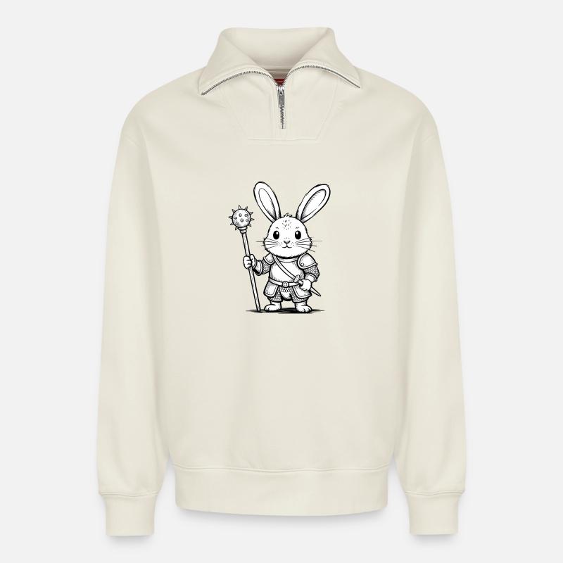 Chevalier Lapin - Logo Lapin Cool - Sweat unisexe décontracté en coton biologique à demi-zip – de SPREAD - blanc cassé