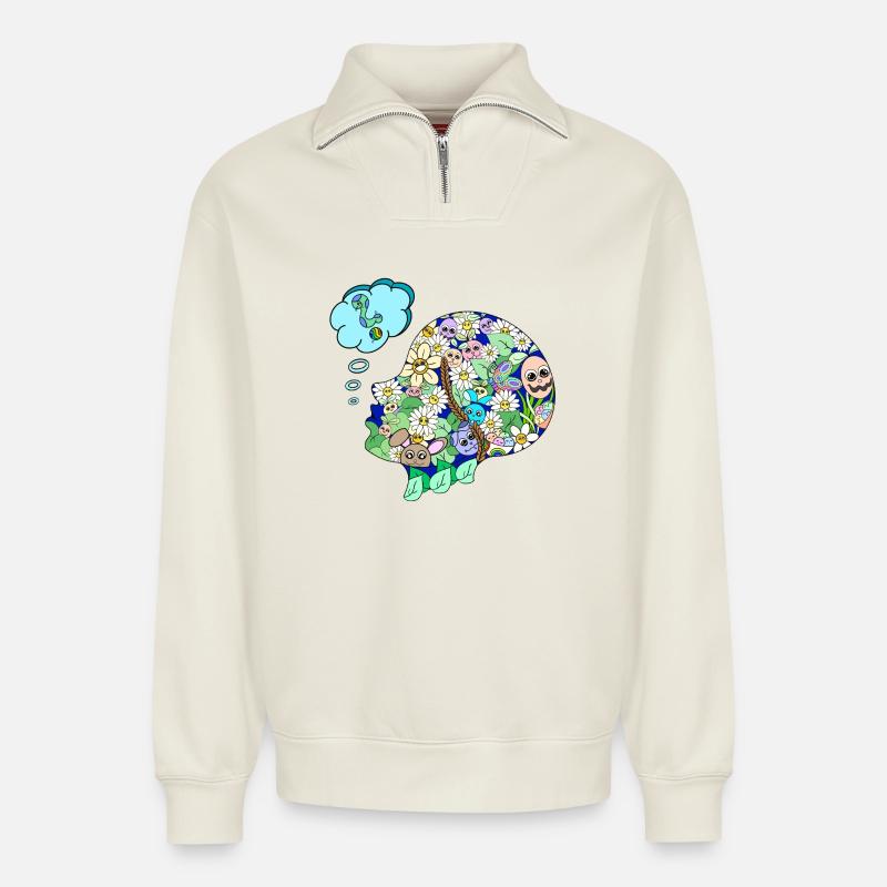 Kreativer Geist - Relaxed Unisex Organic Half Zip Sweatshirt – von SPREAD - Naturweiß