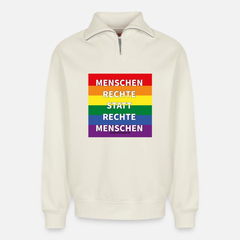 Menschenrechte statt rechte Menschen - Relaxed Unisex Organic Half Zip Sweatshirt – von SPREAD - Naturweiß