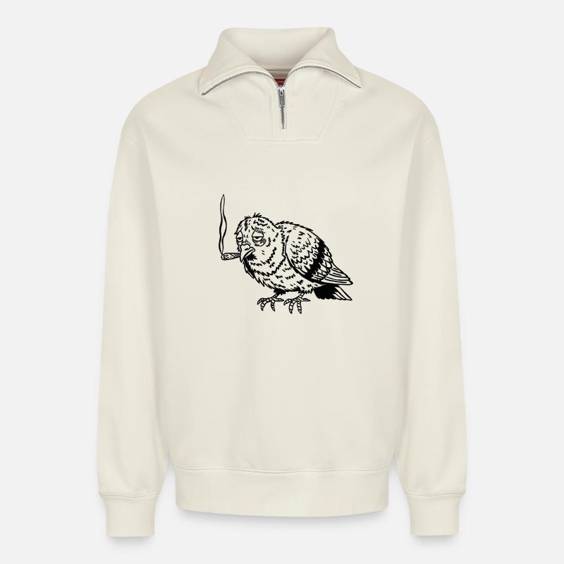 Der Frühe kann mich mal… - Relaxed Unisex Organic Half Zip Sweatshirt – von SPREAD - Naturweiß