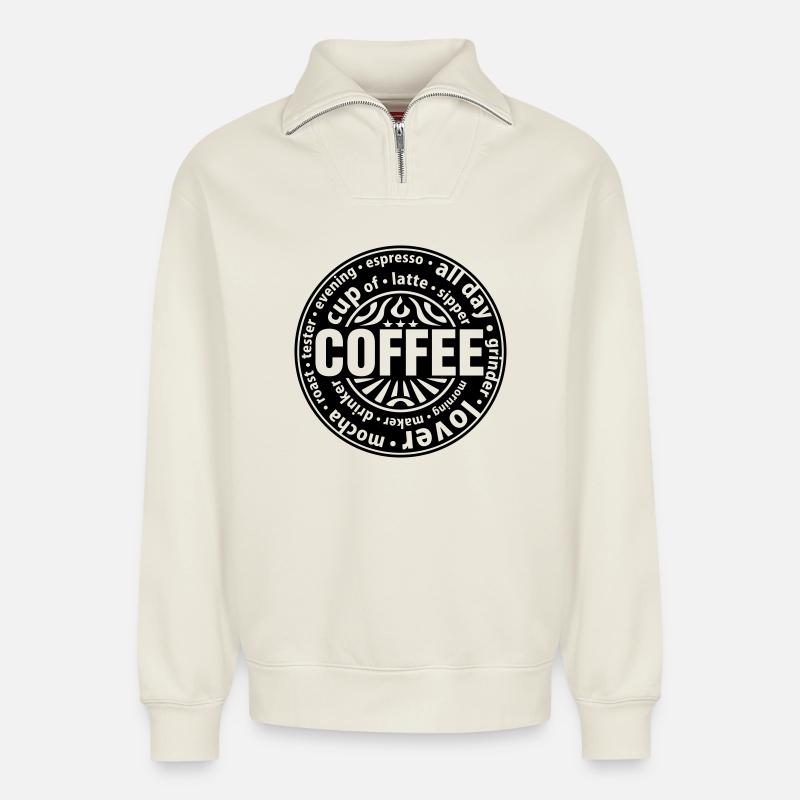 Coffee lover - Relaxed Unisex Organic Half Zip Sweatshirt – von SPREAD - Naturweiß
