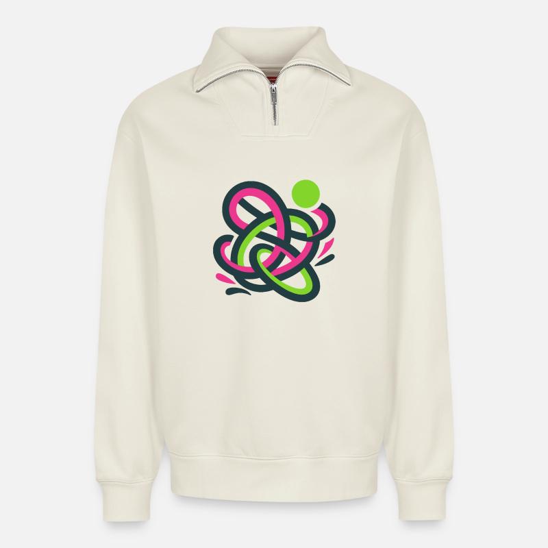 Abstrakter bunter Knäuel - Relaxed Unisex Organic Half Zip Sweatshirt – von SPREAD - Naturweiß