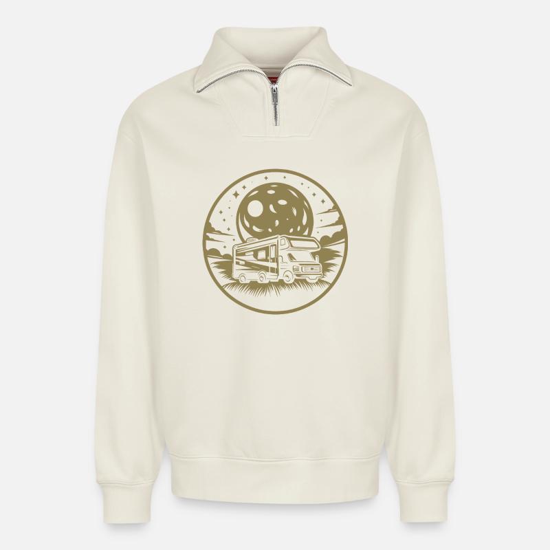 Wohnmobil Silhouette Camping - Relaxed Unisex Organic Half Zip Sweatshirt – von SPREAD - Naturweiß