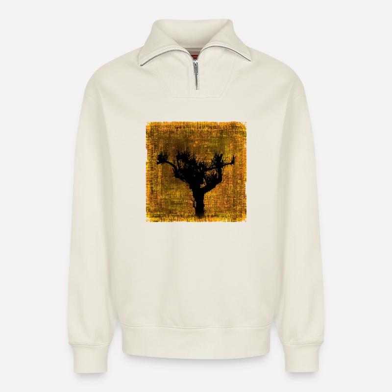 Vogelbaum Silhouette im Herbstfarben-Design - Relaxed Unisex Organic Half Zip Sweatshirt – von SPREAD - Naturweiß