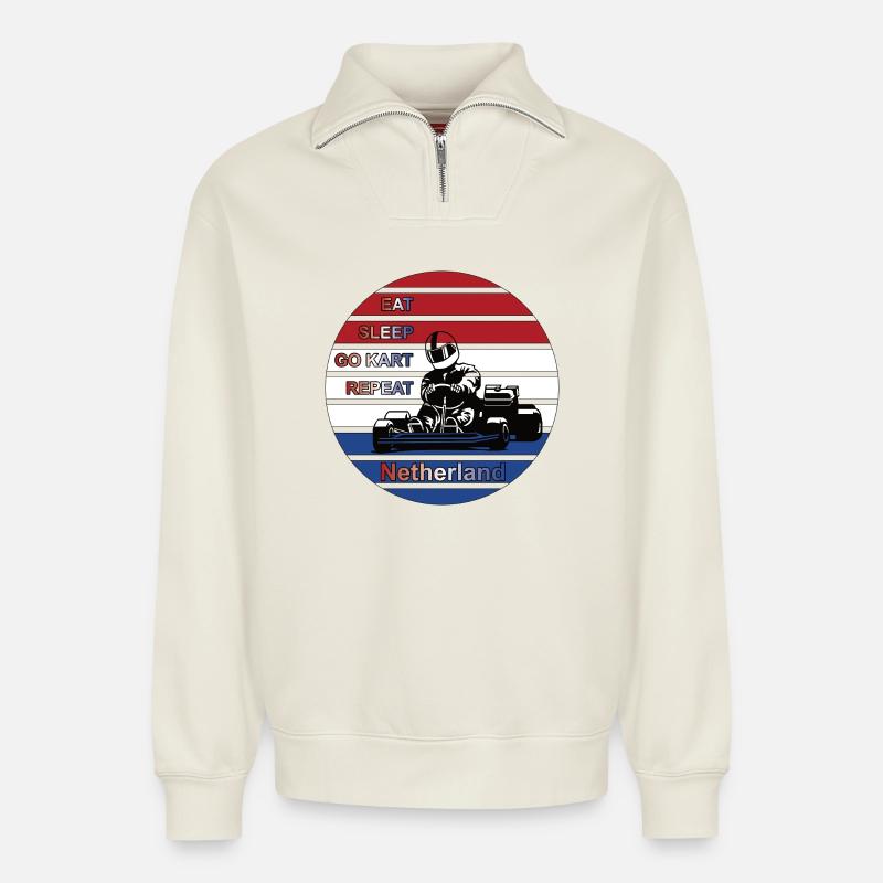 Kartfahrer Netherland Design - Relaxed Unisex Organic Half Zip Sweatshirt – von SPREAD - Naturweiß