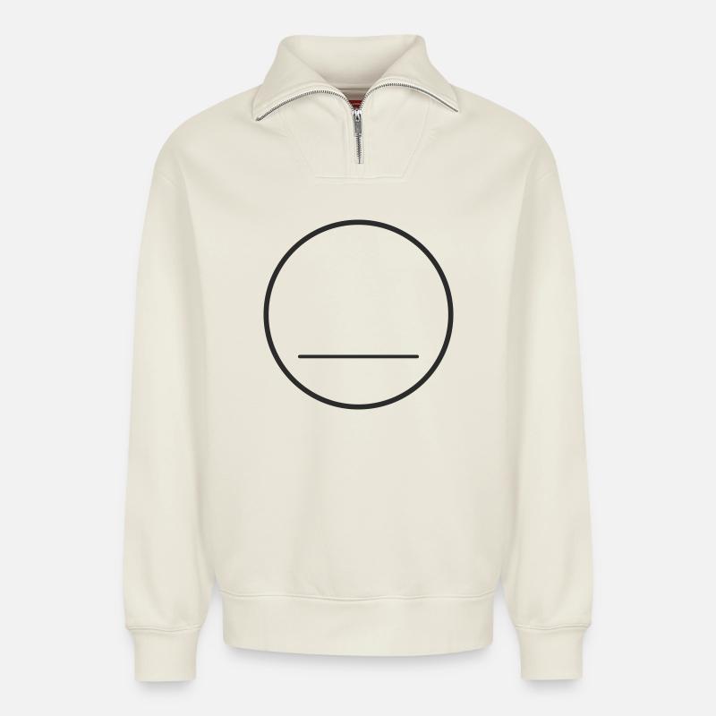 Abstraktes Gesicht - Relaxed Unisex Organic Half Zip Sweatshirt – von SPREAD - Naturweiß