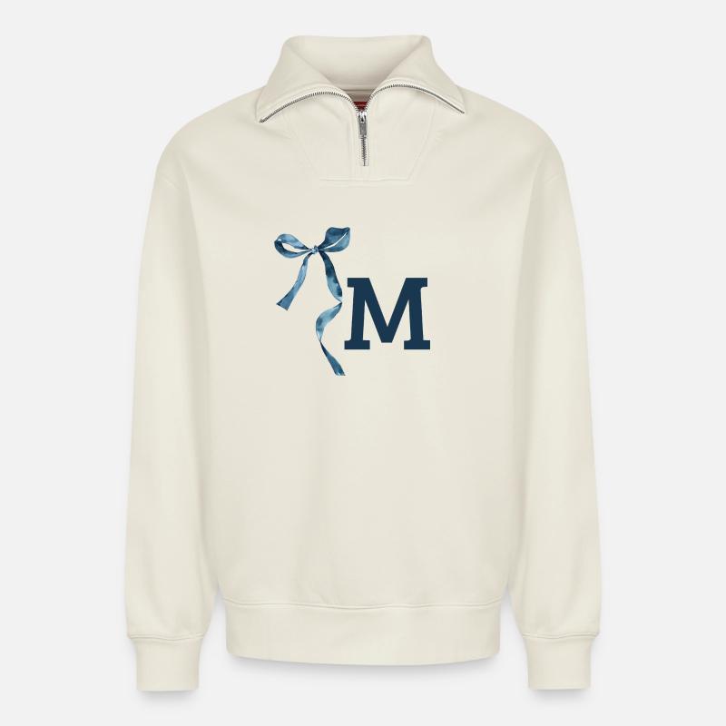 Monogramm m Geschenkidee - Relaxed Unisex Organic Half Zip Sweatshirt – von SPREAD - Naturweiß