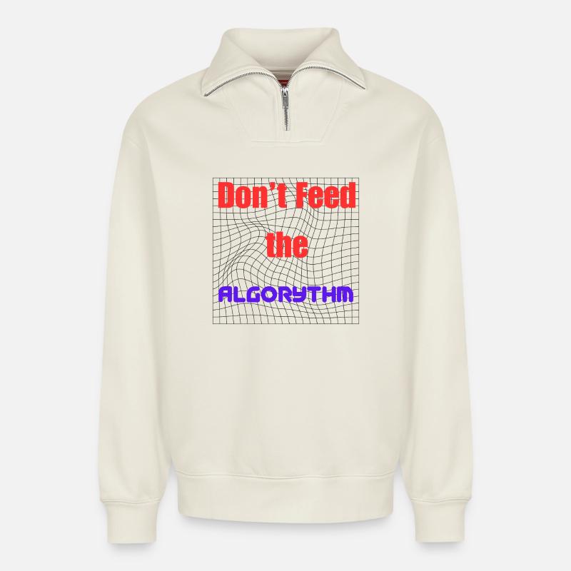 Motivation to Beat Algorithms - Relaxed Unisex Organic Half Zip Sweatshirt – by SPREAD - off white