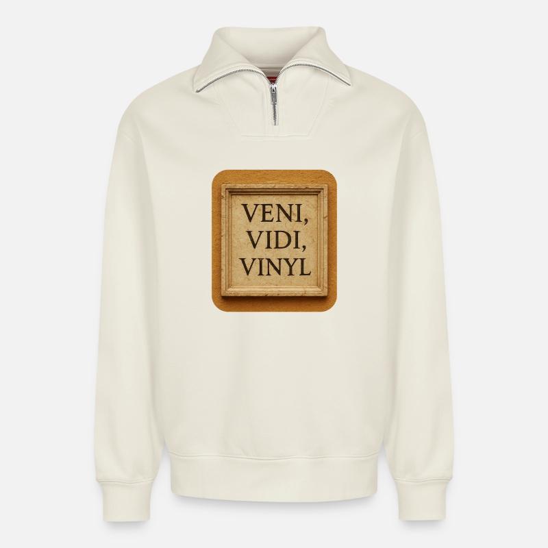 Veni, Vidi, Vinyl - Relaxed Unisex Organic Half Zip Sweatshirt – von SPREAD - Naturweiß