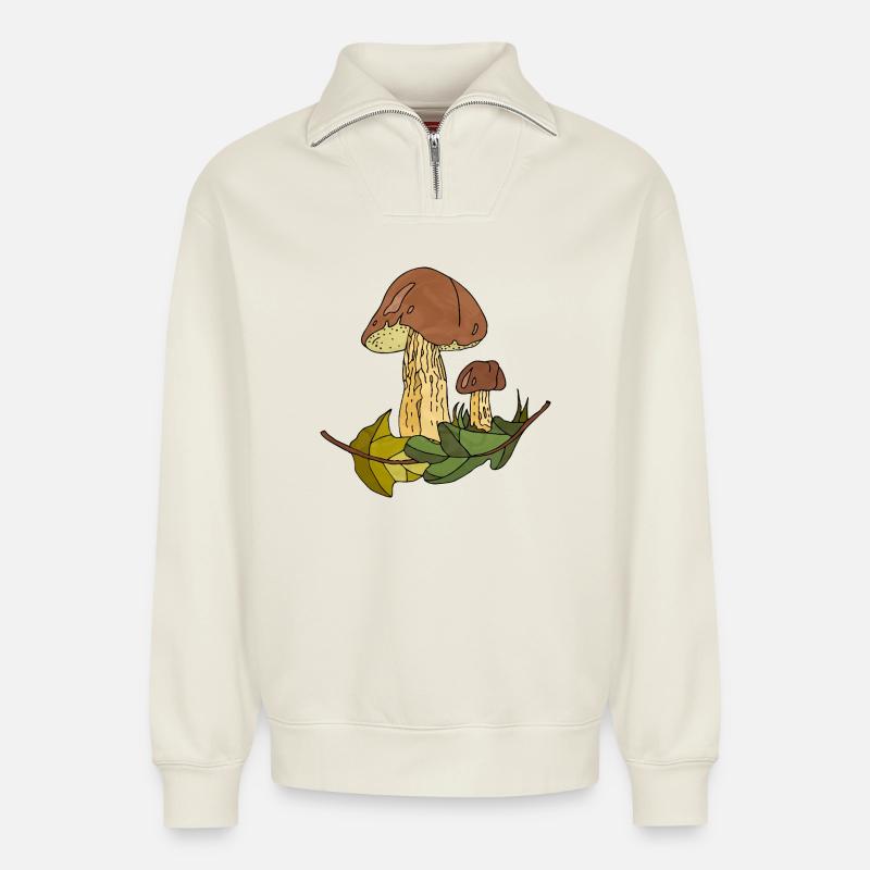 Pilze - Relaxed Unisex Organic Half Zip Sweatshirt – von SPREAD - Naturweiß