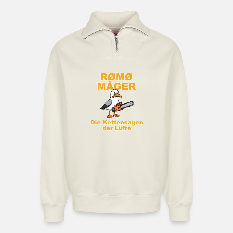 Rømø Måger, la variante danoise - Sweat unisexe décontracté en coton biologique à demi-zip – de SPREAD - blanc cassé