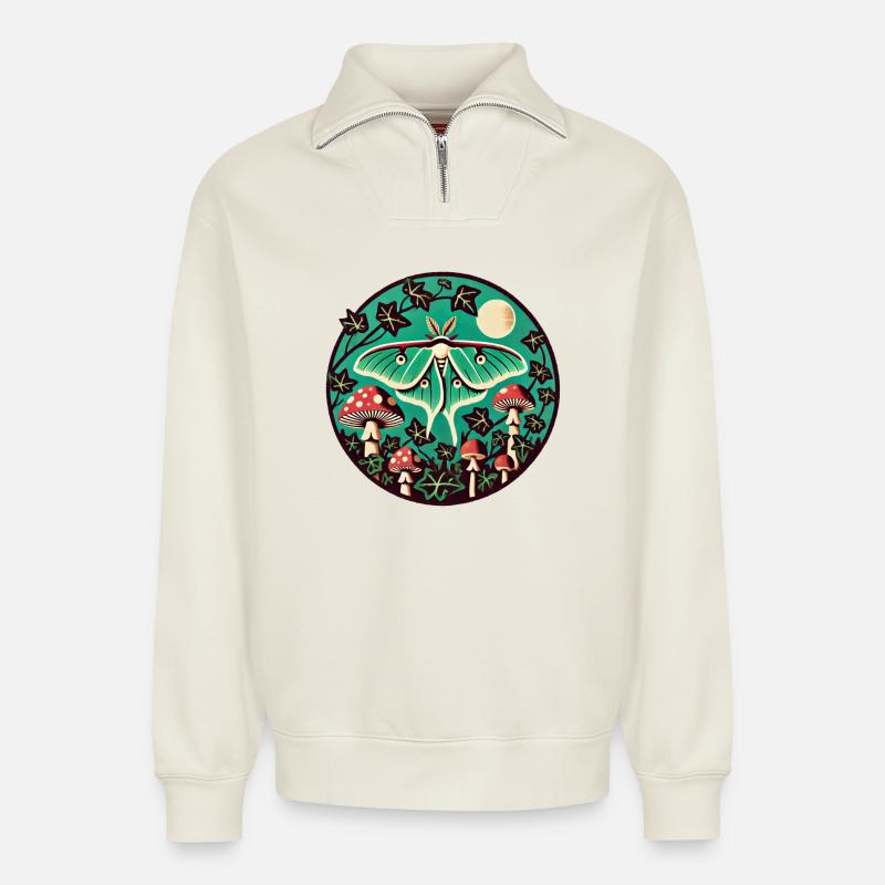 Luna Moth - Relaxed Unisex Organic Half Zip Sweatshirt – by SPREAD - off white