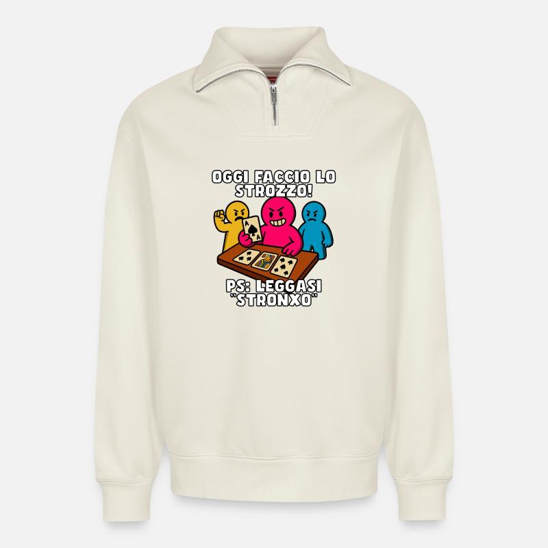 Heute bin ich ein Kredithai! - Relaxed Unisex Organic Half Zip Sweatshirt – von SPREAD - Naturweiß