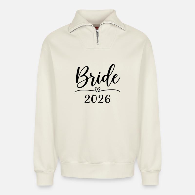 Bride 2026 - Relaxed Unisex Organic Half Zip Sweatshirt – von SPREAD - Naturweiß
