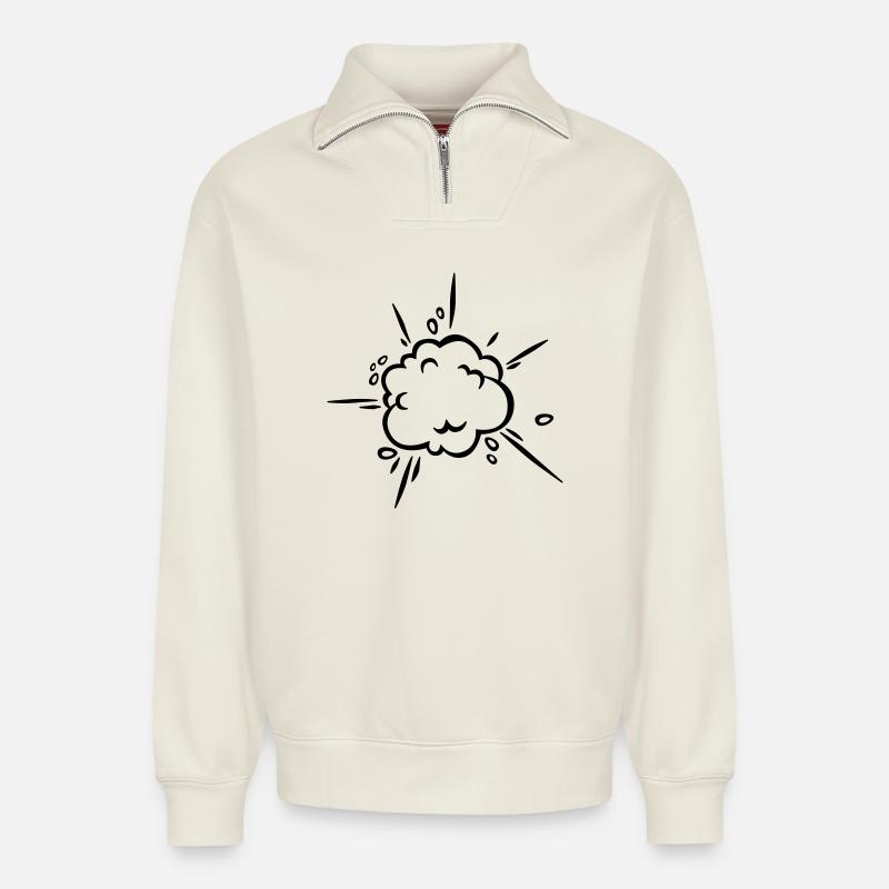 Comic Dust Cloud - Relaxed Unisex Organic Half Zip Sweatshirt – by SPREAD - off white