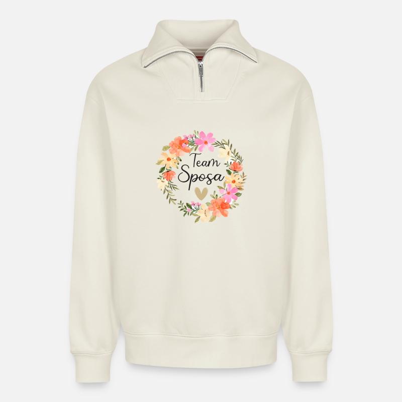 Team_Sposa - Relaxed Unisex Organic Half Zip Sweatshirt – von SPREAD - Naturweiß